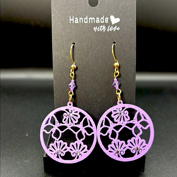 Purple and Gold Floral Earrings - Picture 3 of 6